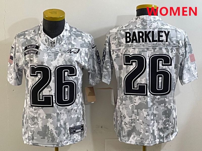 Women Philadelphia Eagles #26 Barkley Camo Nike 2025 Salute to Service Limited NFL Jersey style 5